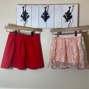 TWO SKIRTS  girls size 7/8 one red, one pink sequins